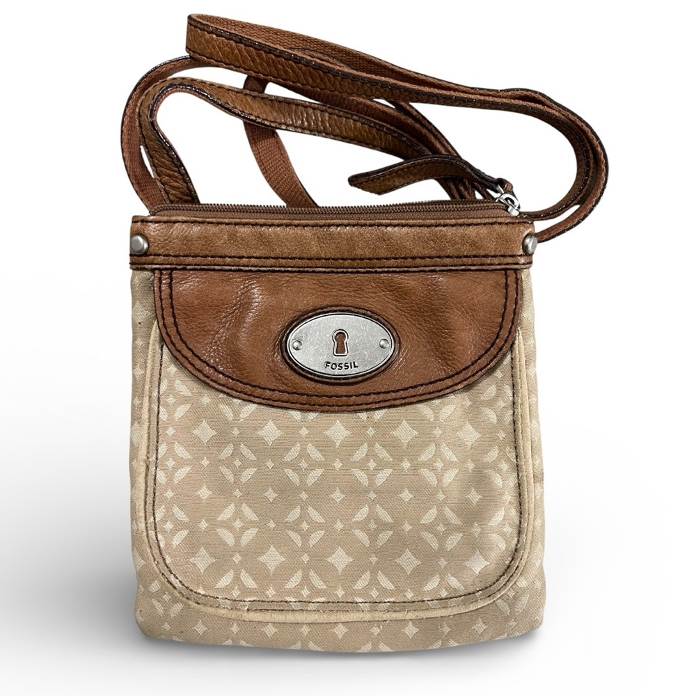 Fossil Maddox Small Canvas & Leather Keyhole Crossbody Bag — Tan/Brown